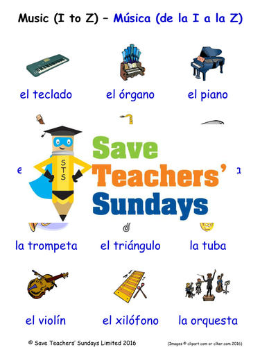 Musical Instruments in Spanish Worksheets, Games, Activities and Flash Cards (with audio) (2)