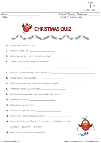 Christmas Worksheet: Fun Quiz