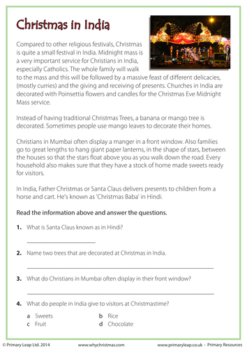 Reading Comprehension: Christmas in India