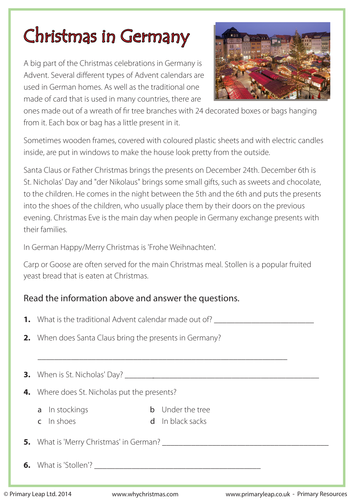 Reading Comprehension: Christmas in Germany
