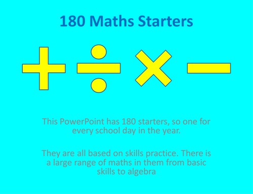 160 Maths starters - All different topics with answers