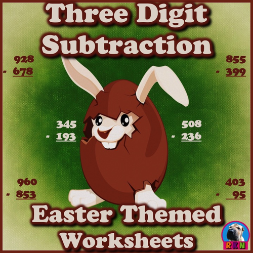 Three Digit Subtraction Worksheets - Easter Themed Worksheets- Vertical