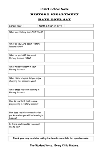 History Department Pupil Voice Questionaire