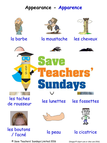 Appearance in French Worksheets, Games, Activities and Flash Cards (with audio)