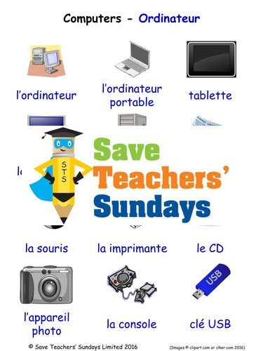 Computers in French Worksheets, Games, Activities and Flash Cards (with audio)