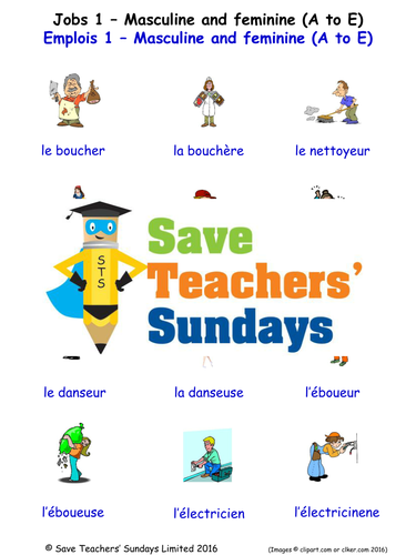 Jobs (A to E) in French Worksheets, Games, Activities and Flash Cards (with audio) 1