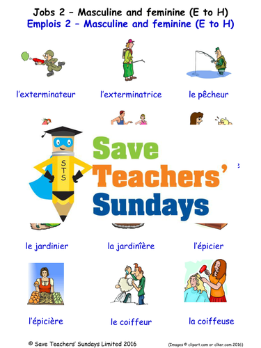 Jobs (E to H) in French Worksheets, Games, Activities and Flash Cards (with audio) 2