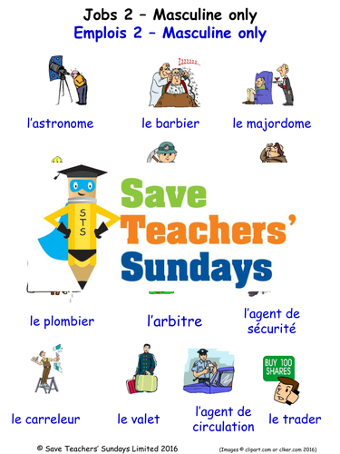 Jobs (Masculine Only) in French Worksheets, Games, Activities and Flash Cards (with audio) 2