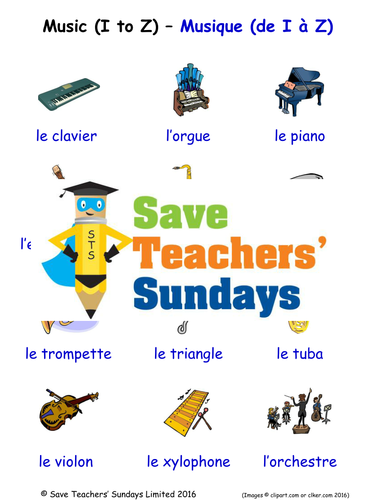 Musical Instruments in French Worksheets, Games, Activities and Flash Cards (with audio) (2)