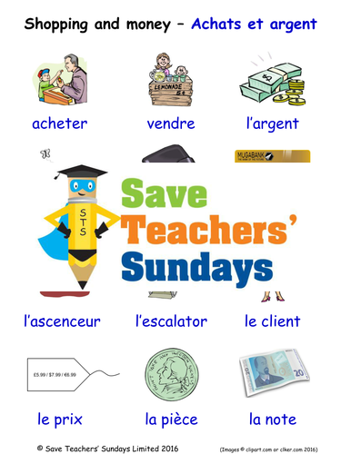 Shopping in French Worksheets, Games, Activities and Flash Cards (with audio)
