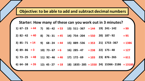 Decimal Subtraction Lesson Plan