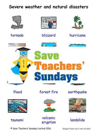 severe weather natural disasters eal esl worksheets games activities flash cards with audio teaching resources