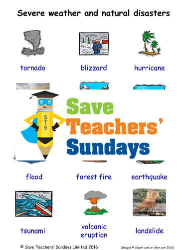 Severe Weather & Natural Disasters EAL/ESL Worksheets, Games, Activities&Flash Cards (with audio)