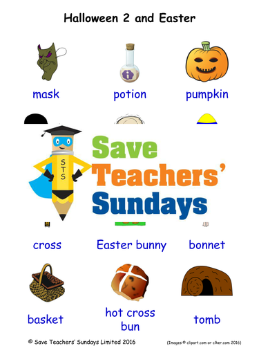 Halloween (2) and Easter EAL/ESL Worksheets, Games, Activities and Flash Cards (with audio)
