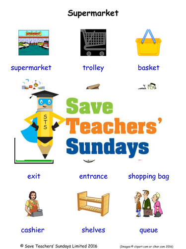 Supermarket EAL/ESL Worksheets, Games, Activities and Flash Cards (with audio)
