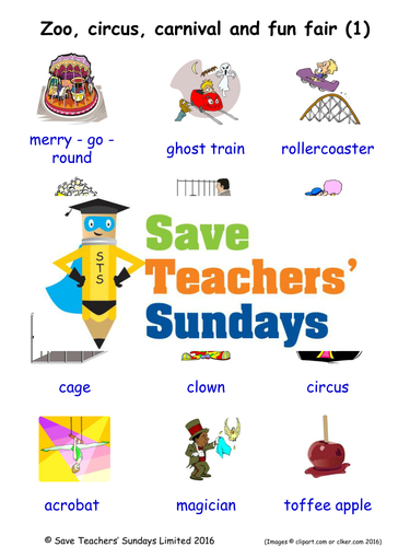 Zoo/Circus/Carnival & Fun Fair EAL/ESL Worksheets, Games, Activities and Flash Cards (with audio) 1