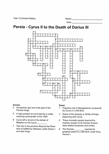 Crossword & Word Search - Persia - Cyrus II to the Death of Darius III