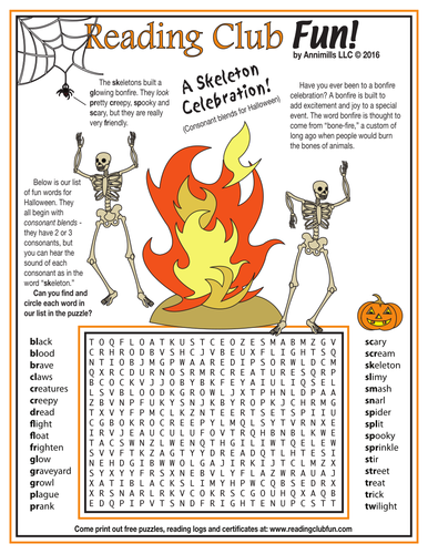 Halloween Consonant Blends Word Search Puzzle