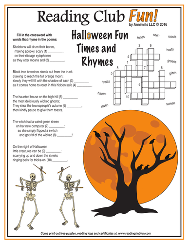 Halloween Rhymes in Poems Crossword Puzzle