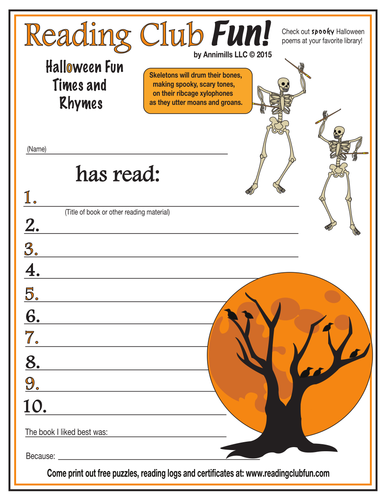 Halloween Rhymes Reading Log and Certificate Set