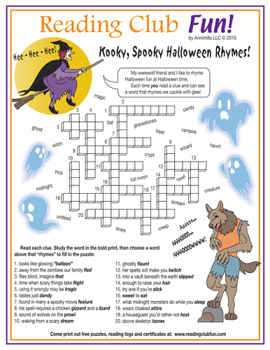 Halloween Rhyming Words Crossword Puzzle