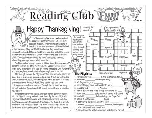 Pilgrims Coming to America (Thanksgiving) Two-Page Activity Set