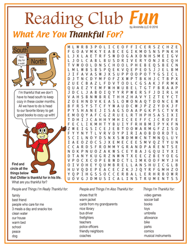 What Are You Thankful For? (Thanksgiving) Word Search Puzzle