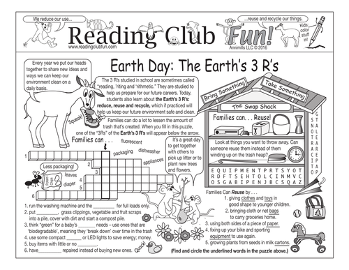 Earth Day 3 R's - Reduce Reuse Recycle Two-Page Activity Set by ...