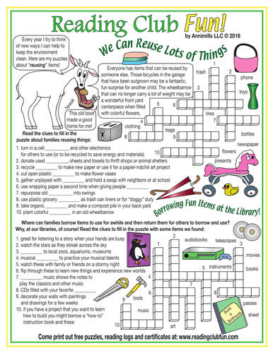 earth day things we can reuse crossword puzzle by puzzlefun teaching