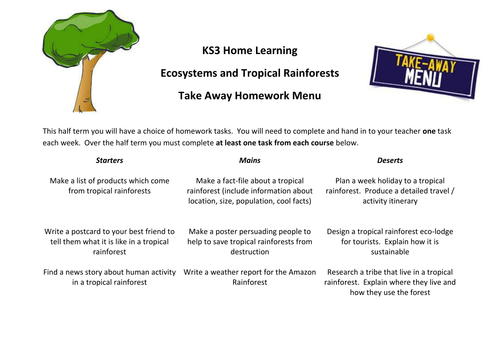 Ecosystems and Tropical Rainforests Homework Menu