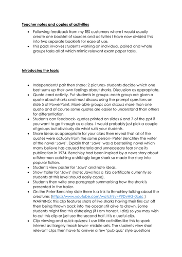 OCR GCSE English Language Communicating information and ideas for lower ability  *FULL PACK* SHARKS