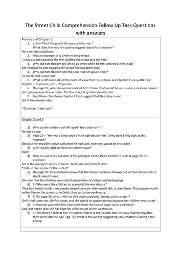 Street Child comprehension questions by chapter