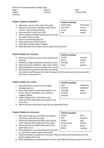 Fangs Malorie Blackman chapter comprehension questions