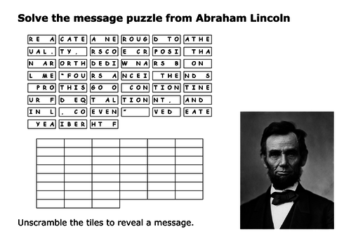 Solve the message puzzle from Abraham Lincoln - Gettysburg Address