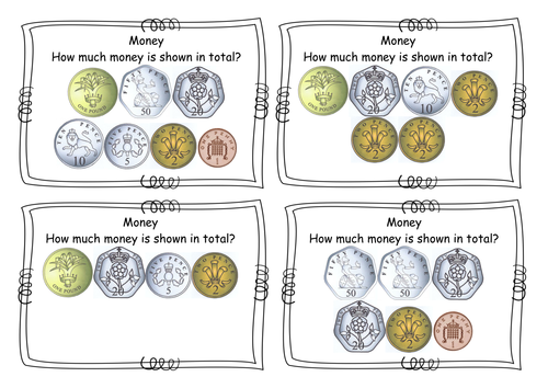 year 2 money total of coins addition over ps1 task cards