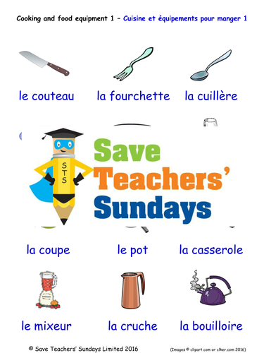 Cooking and Food Equipment in French Worksheets, Games, Activities and Flash Cards (with audio) 1