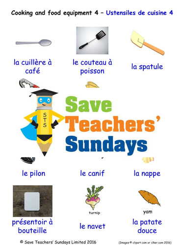 Cooking and Food Equipment in French Worksheets, Games, Activities and Flash Cards (with audio) 4