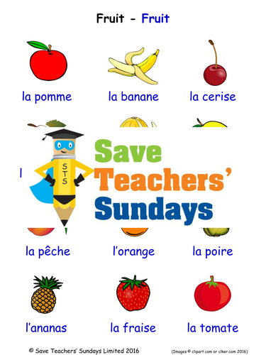 Fruits in French Worksheets, Games, Activities and Flash Cards (with audio)