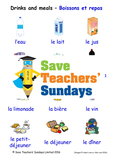 Drinks and Meals in French Worksheets, Games, Activities and Flash Cards (with audio)
