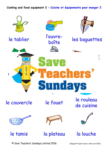 Cooking and Food Equipment in French Worksheets, Games, Activities and Flash Cards (with audio) 2