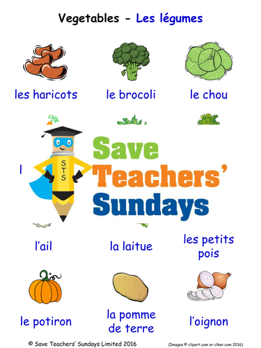 Vegetables in French Worksheets, Games, Activities and Flash Cards (with audio)