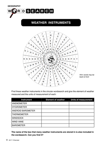 Weather instruments - a circular word search