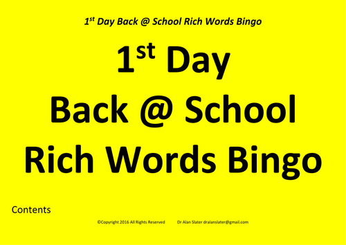 1st Day Back At School Rich Words Activity