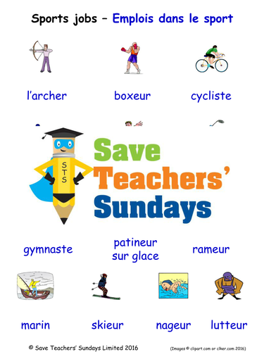 Sports Jobs in French Worksheets, Games, Activities and Flash Cards (with audio)