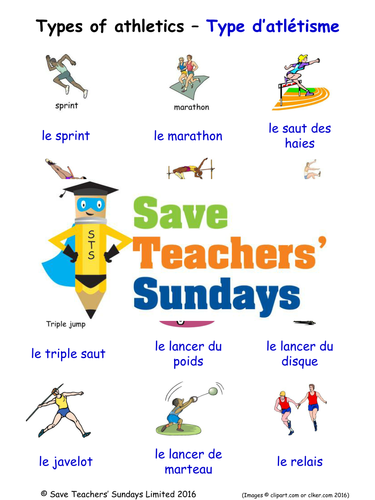 Athletics in French Worksheets, Games, Activities and Flash Cards (with audio)