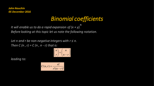 Binomial coefficients (C1)