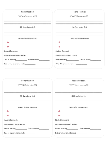 Teacher feedback stickers