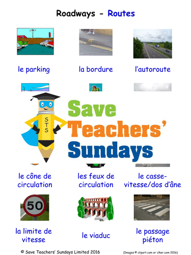 Roads in French Worksheets, Games, Activities and Flash Cards (with audio)