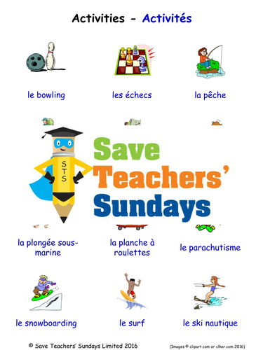 Activties in French Worksheets, Games, Activities and Flash Cards (with audio)