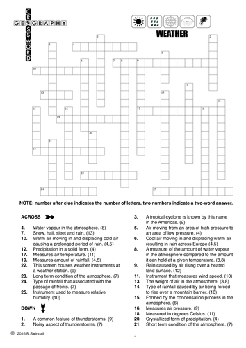 Weather Crossword Puzzle Teaching Resources